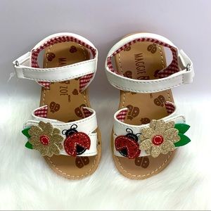 Maggie & Zoe Toddler Girl’s Glitter Ladybug & Flower Sandals NEW